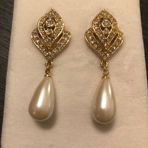 Faux pearl and diamond earrings